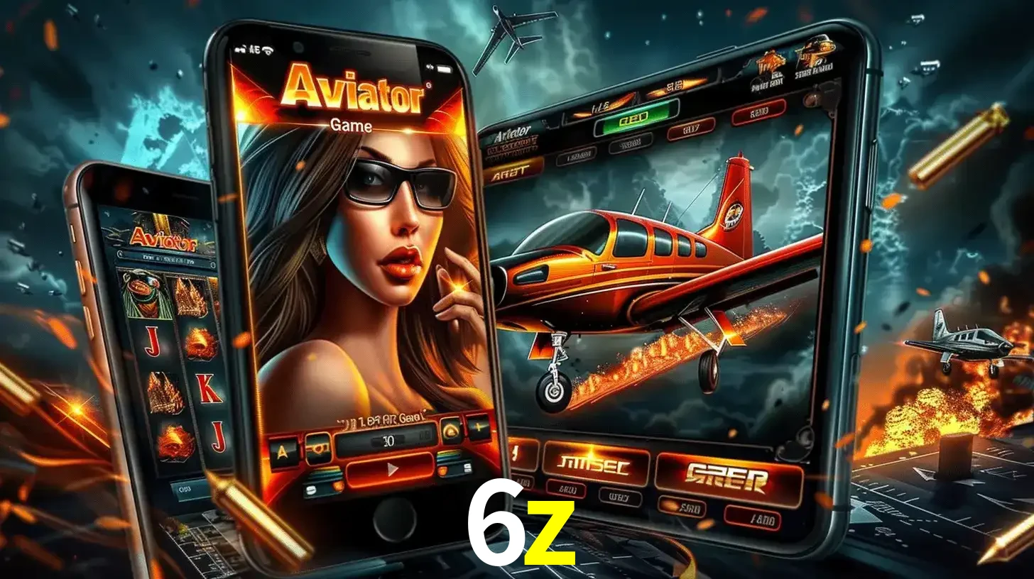 O popular jogo de apostas Aviator exibido em vários celulares e tablets, mostrando a interface emocionante e a ação de voo disponíveis para jogar agora no 6z.