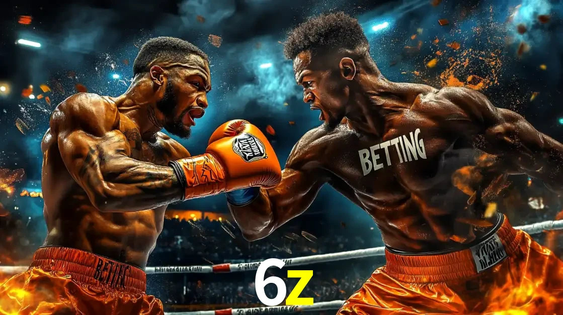 Dois boxeadores em uma luta intensa e explosiva, representando a adrenalina e as oportunidades de apostas em esportes de combate disponíveis na plataforma 6z.