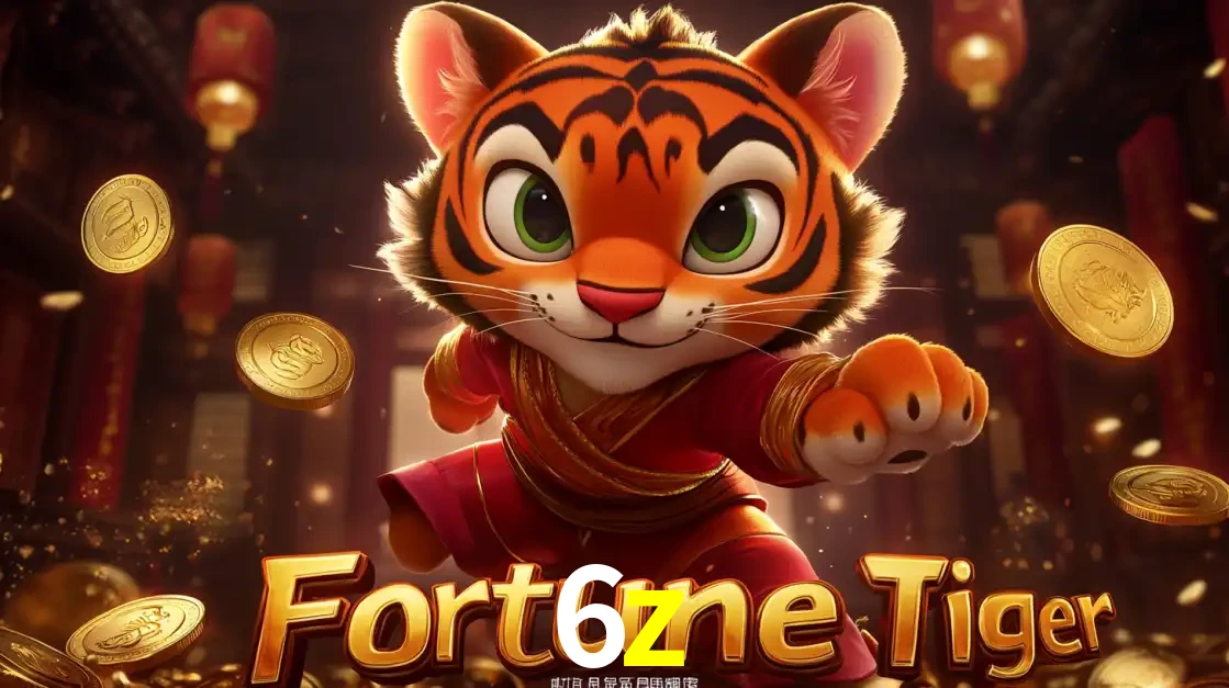 O carismático mascote do jogo de slot Fortune Tiger, um tigre fofo em pose de artes marciais, pronto para trazer sorte e multiplicadores de ganhos no cassino online 6z.