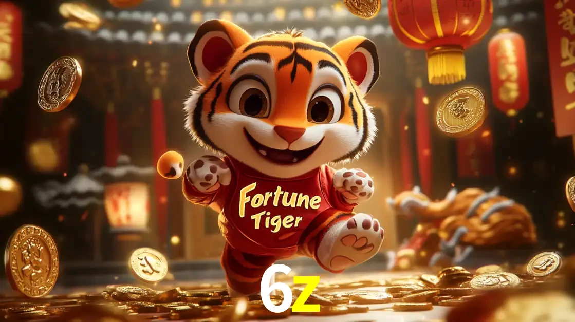 O alegre personagem do Fortune Tiger correndo sobre um caminho de moedas de ouro, simbolizando os grandes prêmios e a diversão do popular jogo de slot do 6z.