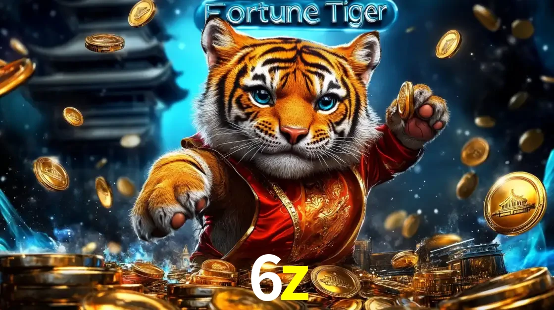 Imagem promocional do jogo de slot Fortune Tiger, com um tigre majestoso em traje tradicional cercado por uma fortuna em moedas de ouro, disponível agora no cassino 6z.